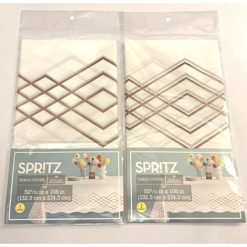 Lot 2 New Spritz White & Rose Gold Disposable Plastic Table Covers- Backdrop